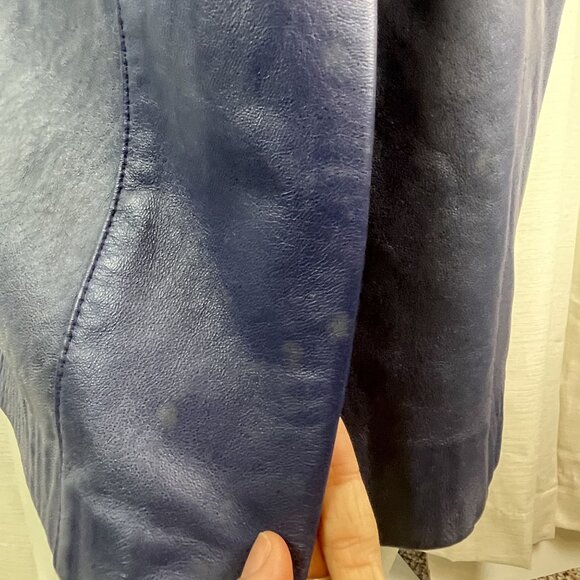 80s Glam Womens Real Leather Dress Navy Blue Ruched Size 9 Glam Rock Dress - Picture 13 of 16